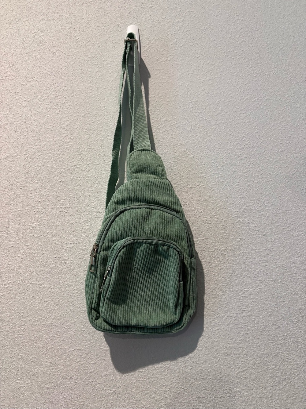 Small Corduroy Crossbody Sling Bag in Sage Green